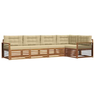 vidaXL Conjunto De Sof&aacute;s De Exterior Con Coj&iacute;n 5 Pcs Natural Y Beige Vidaxl