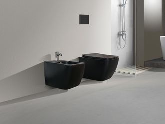 Nala Nala - Conjunto De Sanitarios Suspendidos Rimless Sin Borde Serie New Edge Negro Mate Tapa De Cierre Suave Incluida