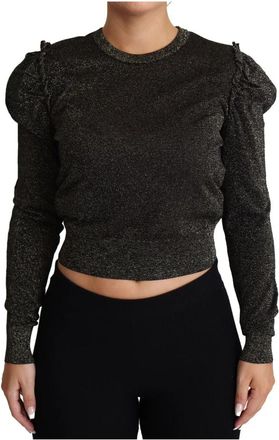 Dolce & Gabbana Zwart Goud Cropped Pullover Sweater - Dames - Ronde hals truien - Zwart - XS - Truien & Vesten