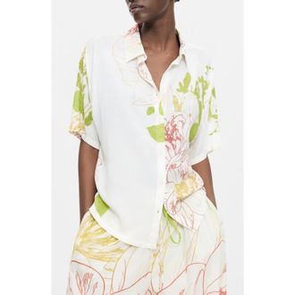 Desigual Floral Print Button-Up Shirt in White at Nordstrom, Size X-Small