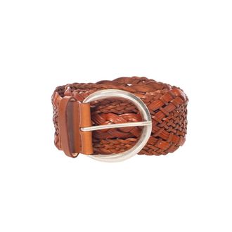 Orciani Belts, female, Brown, Size: 85 CM Braided Leather Belt with Iconic Buckle