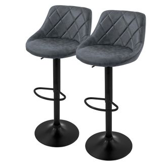 ML Design Ml-design - Set 2x Taburetes De Bar De Piel Sint&eacute;tica Antracita, Sillas De Mostrador Giratorias 360&deg; Con Altura Regulable 62-82cm, Asiento De Bistro P
