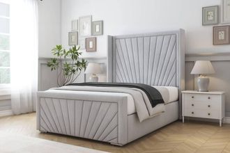 Comfort Beds Sunrise Naples Bed Frame - 50 Upholstered Wingback Headboard in Silver | Size: Single