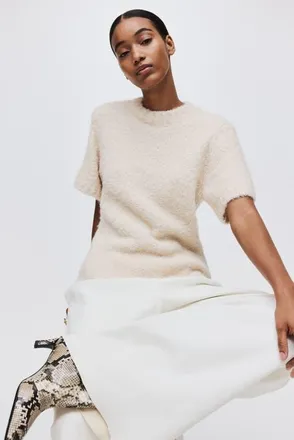 H&M Boucl&eacute;-knit T-shirt in Cream at Nordstrom, Size Xx-Large