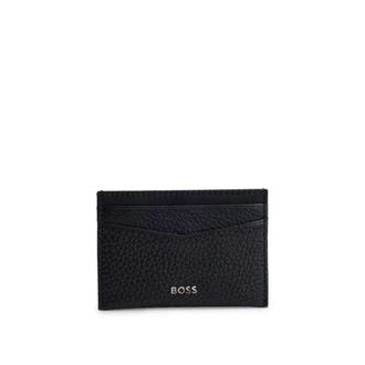 BOSS Grained-leather card holder with metal logo