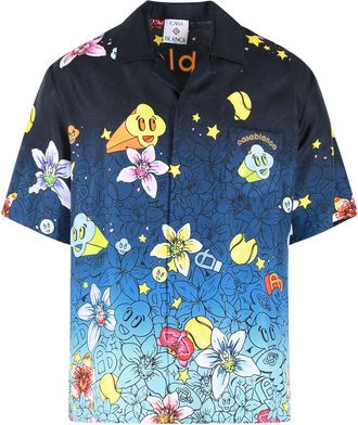 Casablanca Graffiti Repeat Blue Silk Shirt