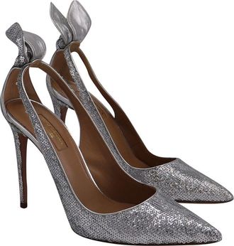 Aquazzura Womens Leather Bow Tie Sequined Pump (Authentic Pre-Loved)