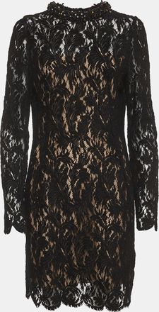 Lanvin Black Lace Bead Embellished Collar Mini Sheath Dress