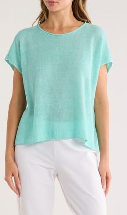 Eileen Fisher Dolman Sleeve Organic Linen Top in Aqua at Nordstrom Rack, Size X-Large