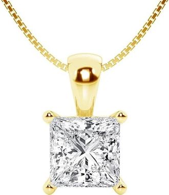 Grown Brilliance 1 Carat Princess Lab Grown Diamond Solitaire Pendant in 14K Yellow Gold, IGI Certified, Prong Set, E-F Color, VS Clarity
