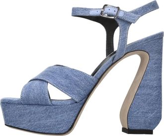 Sergio Rossi Denim Sandalen - Dames - Sandalen met hakken - Blauw - 40 EU - Denim - Schoenen