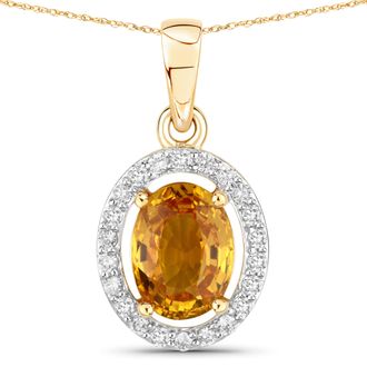 Diana M. Jewels Yellow Sapphire Oval 8x6mm - 1Pc + White Diamond F/C Round 1.20mm( SI-2/HI ) - 22Pcs ( White Pen Rhodium )