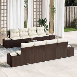 vidaXL Conjunto De Sof&aacute; De Jard&iacute;n 8 Uds. Marr&oacute;n Y Crema Vidaxl