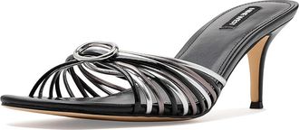 Nine West Dumel Womens Sandals Black/Silver/Pewter : 8.5 M, Leather/Synthetic
