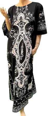 Generic Coolkaftan BALI Womens 100% Cotton Summer Kaftan Dresses Beach Holiday Boho Bohemian Floral Swimwear Bikini Robe Batwing Loungewear (Standard, Black)