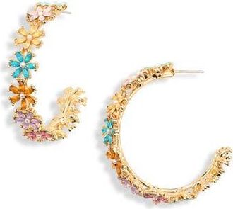 Cara Crystal & Faux Pearl Flower Hoop Earrings in Gold Multi at Nordstrom Rack
