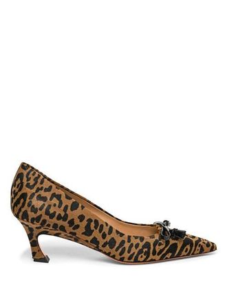 Santoni Mid-Heel Leopard-Print Pony Hair Pumps in Brown at Nordstrom, Size 10.5