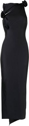 Coperni floral-appliqué maxi dress - women - Polyester/Polyamide/Spandex/Elastane - S - Black