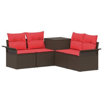 vidaXL Juego De Sof&aacute; 5 Uds. Marr&oacute;n Y Rojo Rat&aacute;n Sint&eacute;tico Y Acero Vidaxl