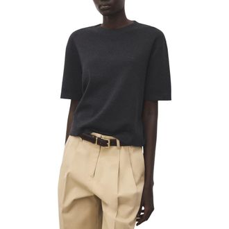 Mango Short Sleeve Wool & Cotton Crewneck Sweater in Medium Heather Grey at Nordstrom, Size X-Small