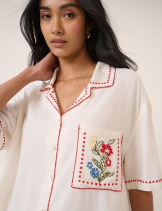 Nobody's Child Cream Floral Embroidered Shirt