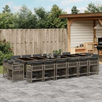 vidaXL Set Comedor De Jard&iacute;n 17 Pzas Y Cojines Rat&aacute;n Sint&eacute;tico Gris Vidaxl