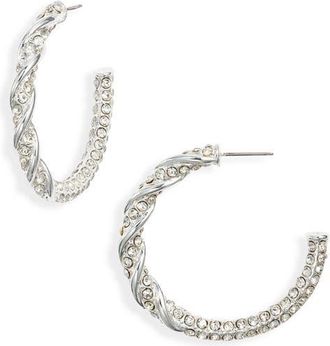 Open Edit Crystal Pavé Hoop Earrings in Clear- Silver at Nordstrom