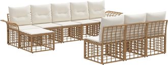 vidaXL Conjunto De Sof&aacute;s De Exterior 9 Uds. Natural Y Crema Poli&eacute;ster Vidaxl