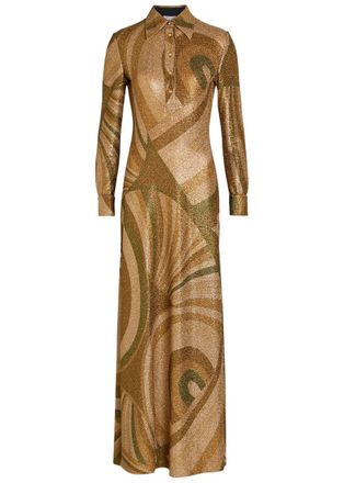 Pucci Printed Metallic-jersey Maxi Shirt Dress - Brown - 44 (UK12 / M)