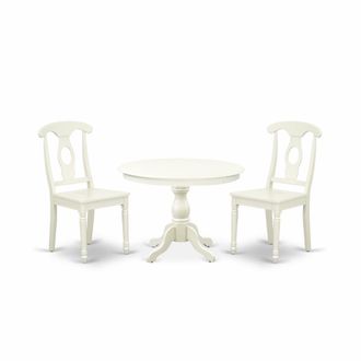 East West Furniture HBKE3-LWH-W 3 Piece Kitchen Dining Table Set - Linen White Kitchen Table and 2 Linen White Wood Chairs with Napoleon Back- Linen White Finish