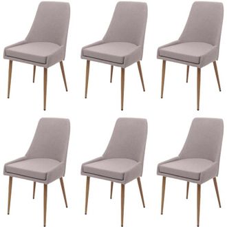 Hhg Non utilizzato] Set di 6 sedie da pranzo HHG 069, poltroncina cucina imbottita, tessuto (280g/m&sup2;) acciaio effetto legno, grigio chiaro