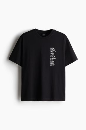 H&M Bedrucktes T-Shirt in Loose Fit - Schwarz