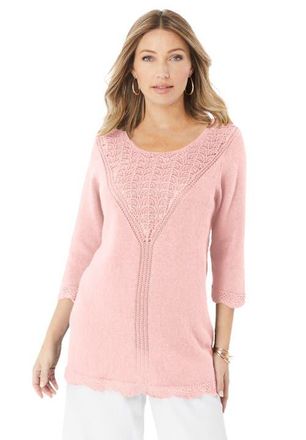Roaman's Lace Knit Pullover Sweater in Soft Blush at Nordstrom, Size 24