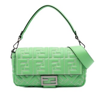 Fendi Pre-owned Womens Baguette Quilted Shoulder Bag - Mint Leather - One Size