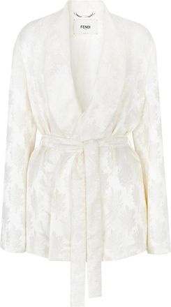 Fendi Jacquard Silk Blazer With Floral Motif-Donna