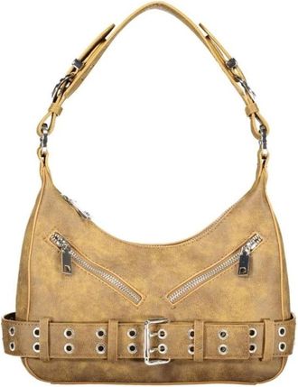 Desigual Bolso Hobo de Piel Sint&eacute;tica con Hebilla y Cremalleras Decorativas - Bags - Mujer - Marr&oacute;n - ONE SIZE