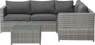 Beliani Conjunto de jardín de ratán gris con cojines mesa cuadrada set al aire libre Avola