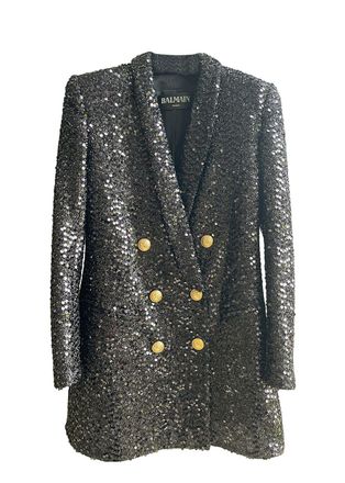 Balmain Black Sequin Double Breasted Blazer Size S