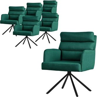 ML Design 6x Sillas De Comedor Giratoria, Verde Oscuro Asiento Cocina Con Respaldo Extra&iacute;ble Y Reposabrazos Dise&ntilde;o Ergon&oacute;mico Mueble Tapizado Con Funda De Poli&eacute;