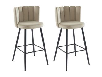 Vente-Unique Set de 2 taburetes de bar de terciopelo y metal negro - Beige - PRANILA de Pascal MORABITO