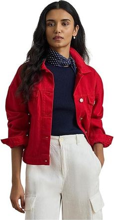Lauren Ralph Lauren Denim Wedge Trucker Jacket Womens Jacket Cruise Red : XL, Cotton/Denim