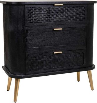 Wanderlust Deco Cómoda de madera y rejilla lacado negra 80x35x81