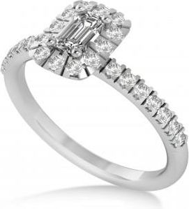 Allurez Emerald Lab Grown Diamond Halo Engagement Ring 14k White Gold (0.68ct)