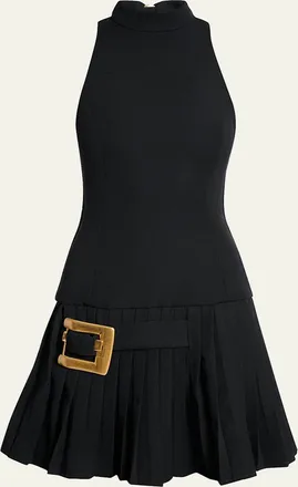 Balmain Belted Pleated Halter Mini Dress