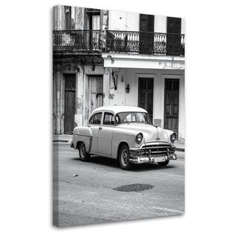 Feeby Cuadro En Lienzo, Coche Retro Blanco Aparcado En Una Calle De La Habana Cuba, 70x100