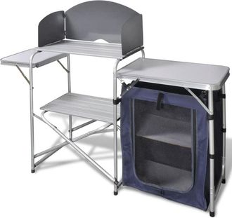 vidaXL Foldable Camping Kitchen Unit with Windshield Aluminium Vidaxl