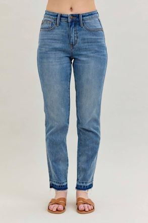 Judy Blue Rigid Magic Release Hem Boyfriend Jeans In Medium Denim