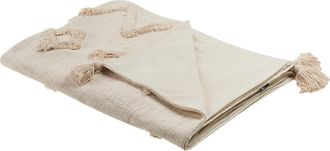 Beliani Beliani - Manta De Algod&oacute;n Beige Claro 130 X 180 Cm Patr&oacute;n Geom&eacute;trico Dormitorio Guna