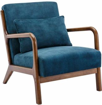 Sweeek Scandi-style armchair in velvet and light walnut-stained hevea wood, Lorens velvet, 65x80x79 cm