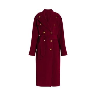 Alberta Ferretti Lange wollen en kasjmieren jas in trenchcoatstijl - Dames - Mantel - Rood - M - Wol - Jassen
